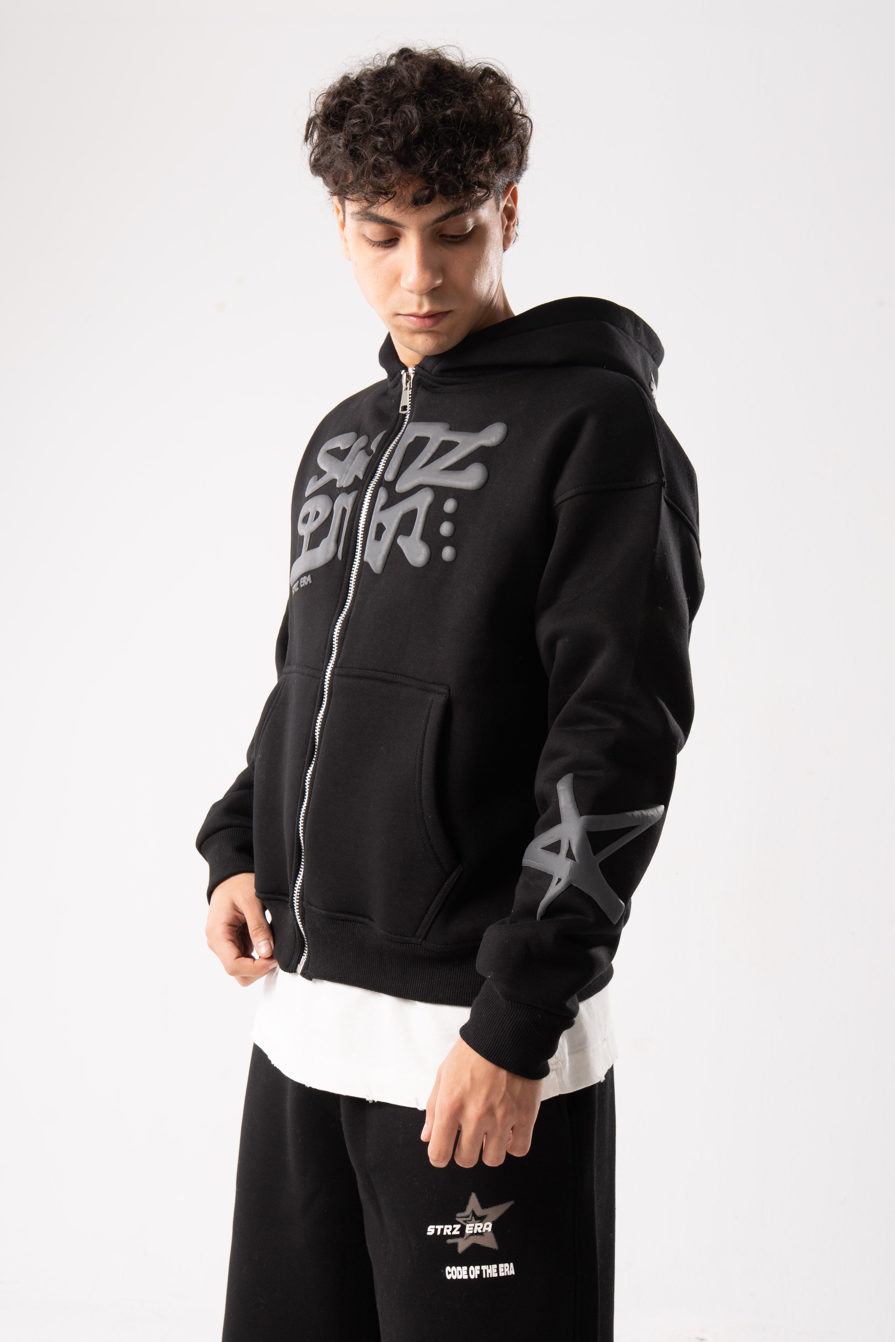 Strz era Zip Up Puff printed black