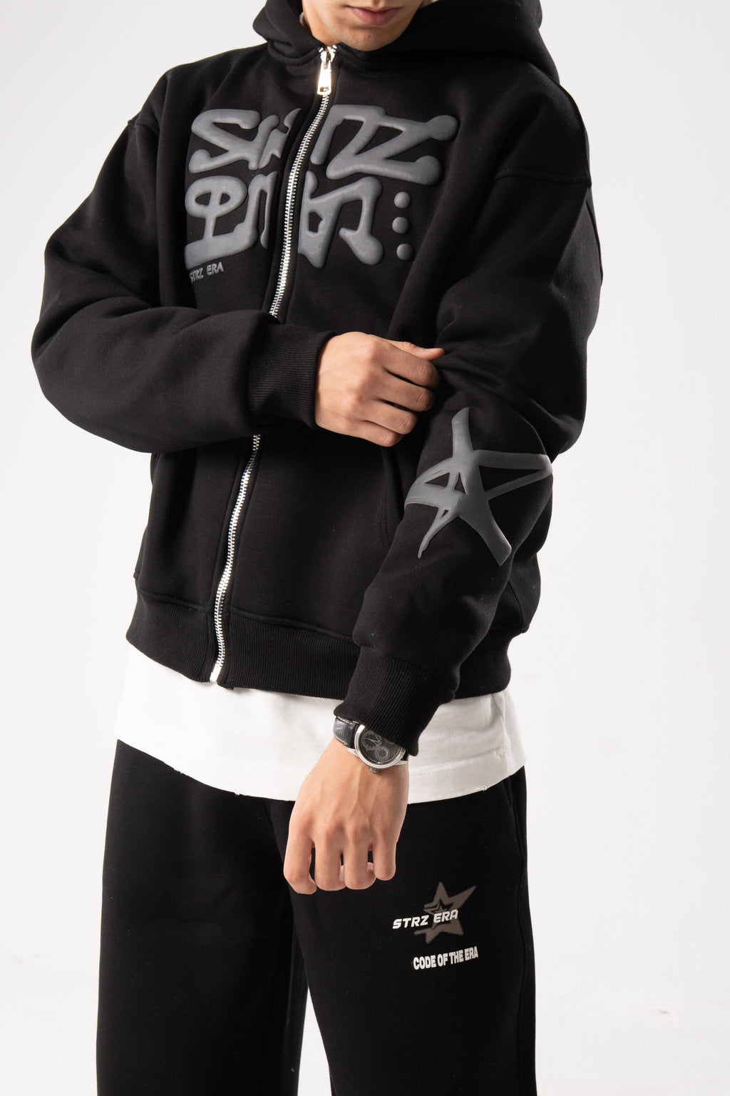 Strz era Zip Up Puff printed black