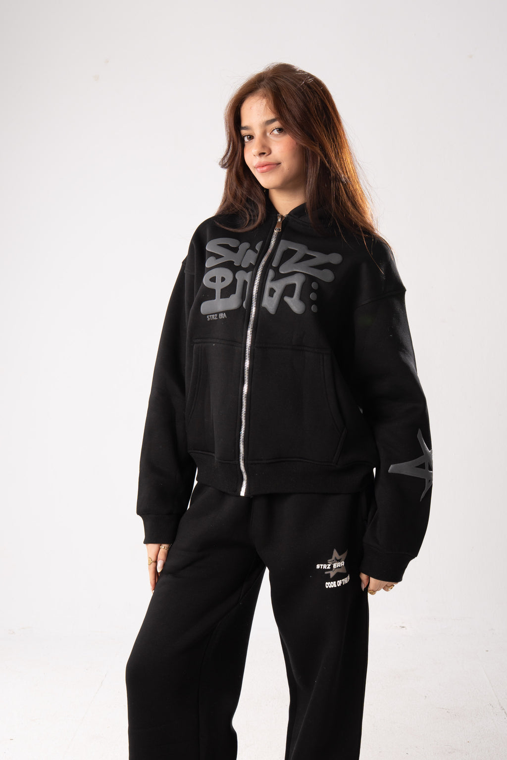 Strz era Zip Up Puff printed black